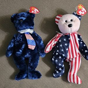 Ty Blue and Patriotic Bear Plush Duo